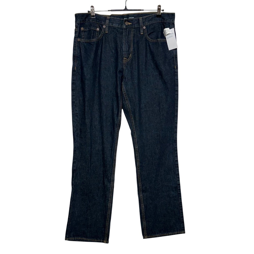 NEW Old Navy Jeans Mens 36x32 Blue Straight Built-In Tough Dark Wash Workwear